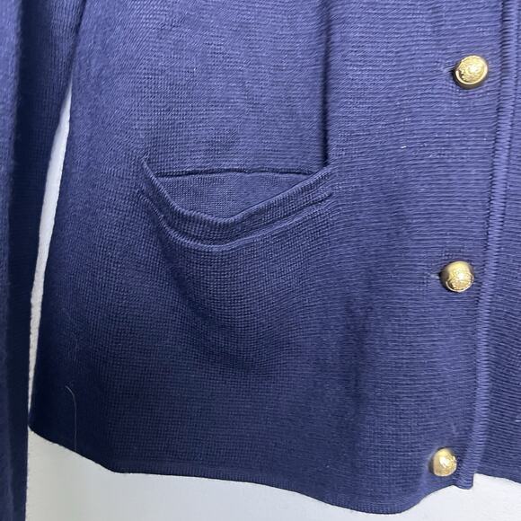 Talbots Womens Button Up Wool Blend Knit Blazer Sz XL Navy Blue Military Preppy - Picture 4 of 16